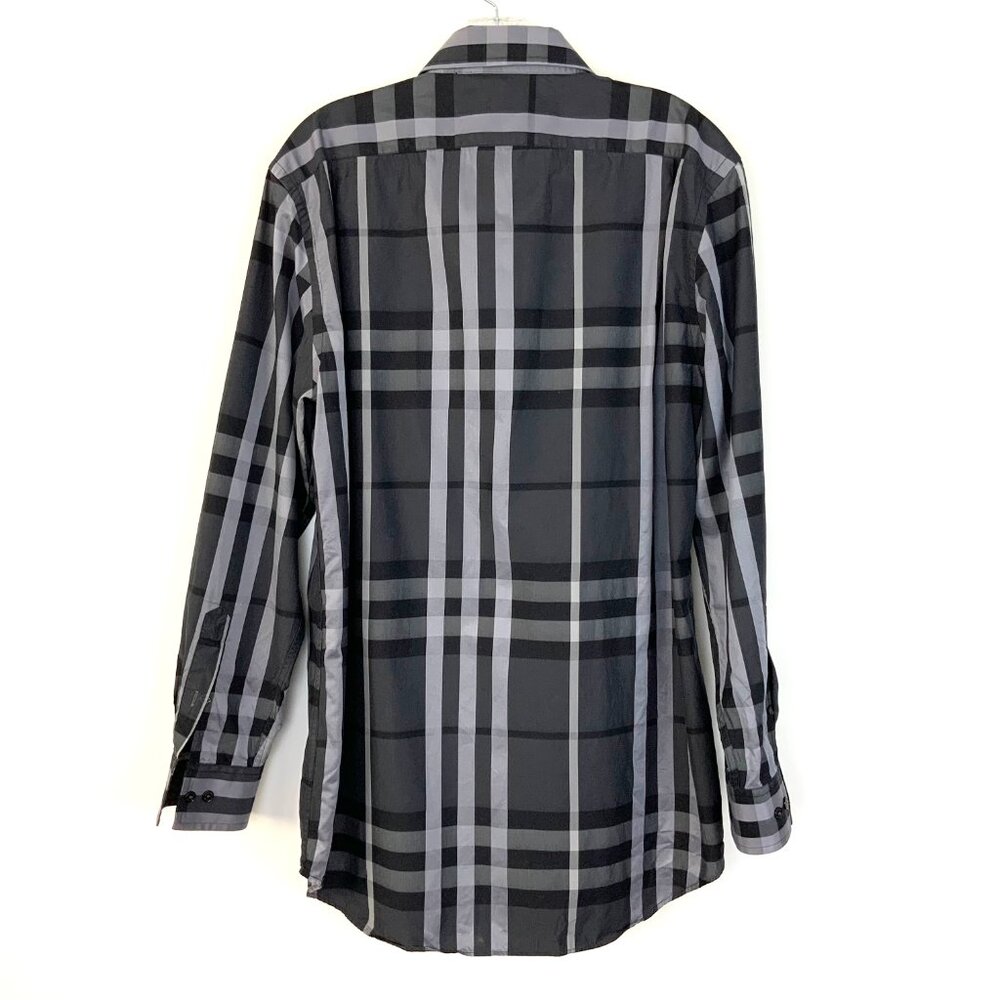 Burberry London Charcoal Gray Check Cotton Button Down Shirt Sz 16/34-35 - Picture 5 of 16